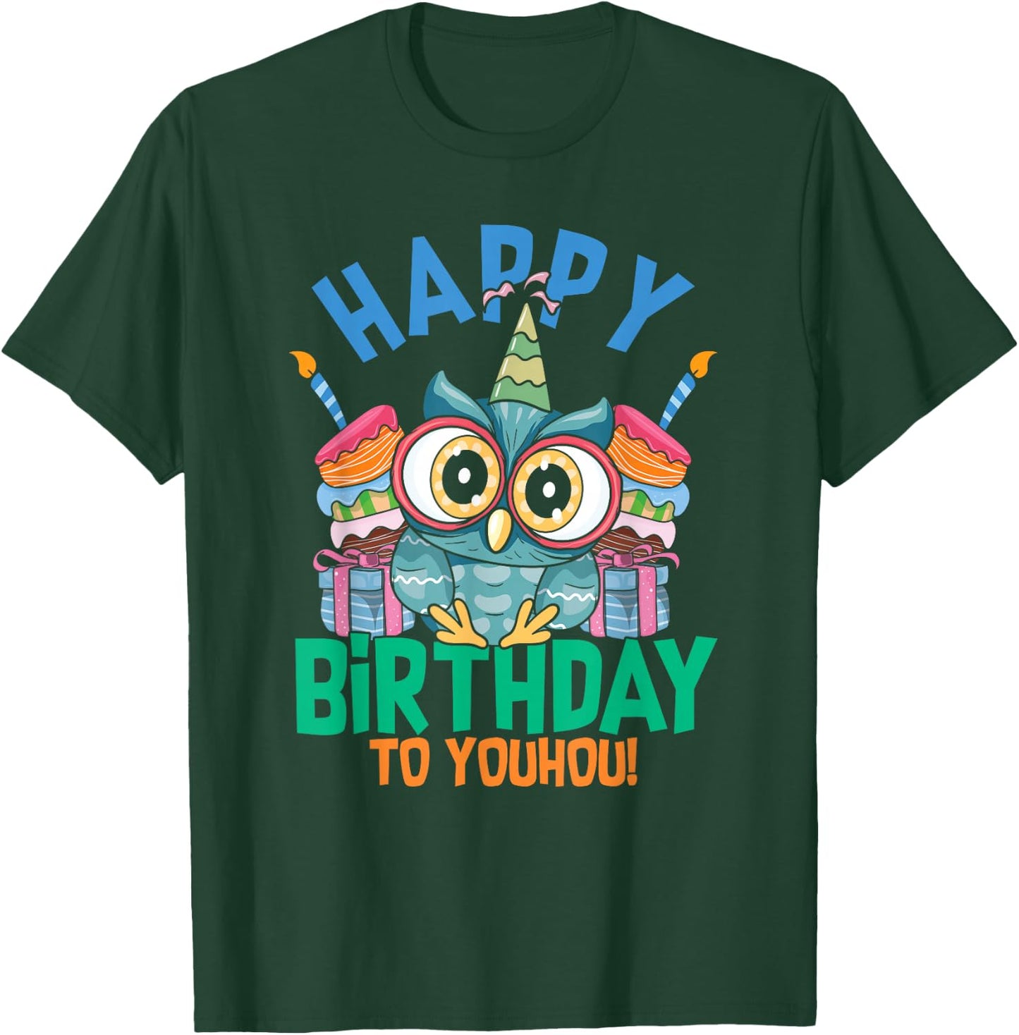 Happy Birthday To Youhou | Funny Owl | Birthday Cake T-Shirt - T-Shirt | Forest