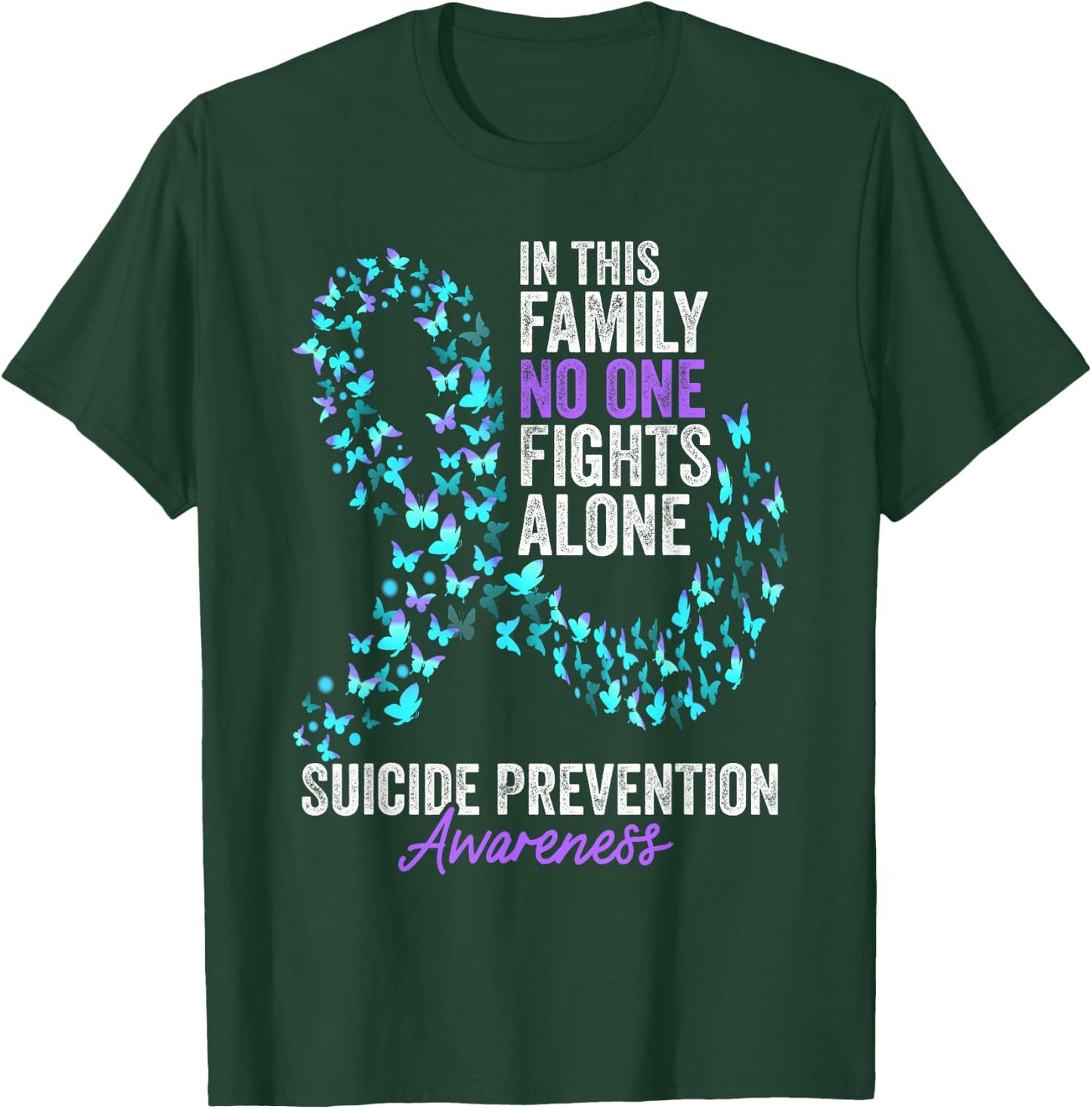 Suicide Prevention Awareness Month Butterflies Teal Ribbon T-Shirt - T-Shirt | Forest