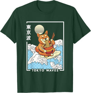Shiba Inu Ramen Japanese Wave Anime Kids Kawaii Aesthetic T-Shirt - T-Shirt | Forest