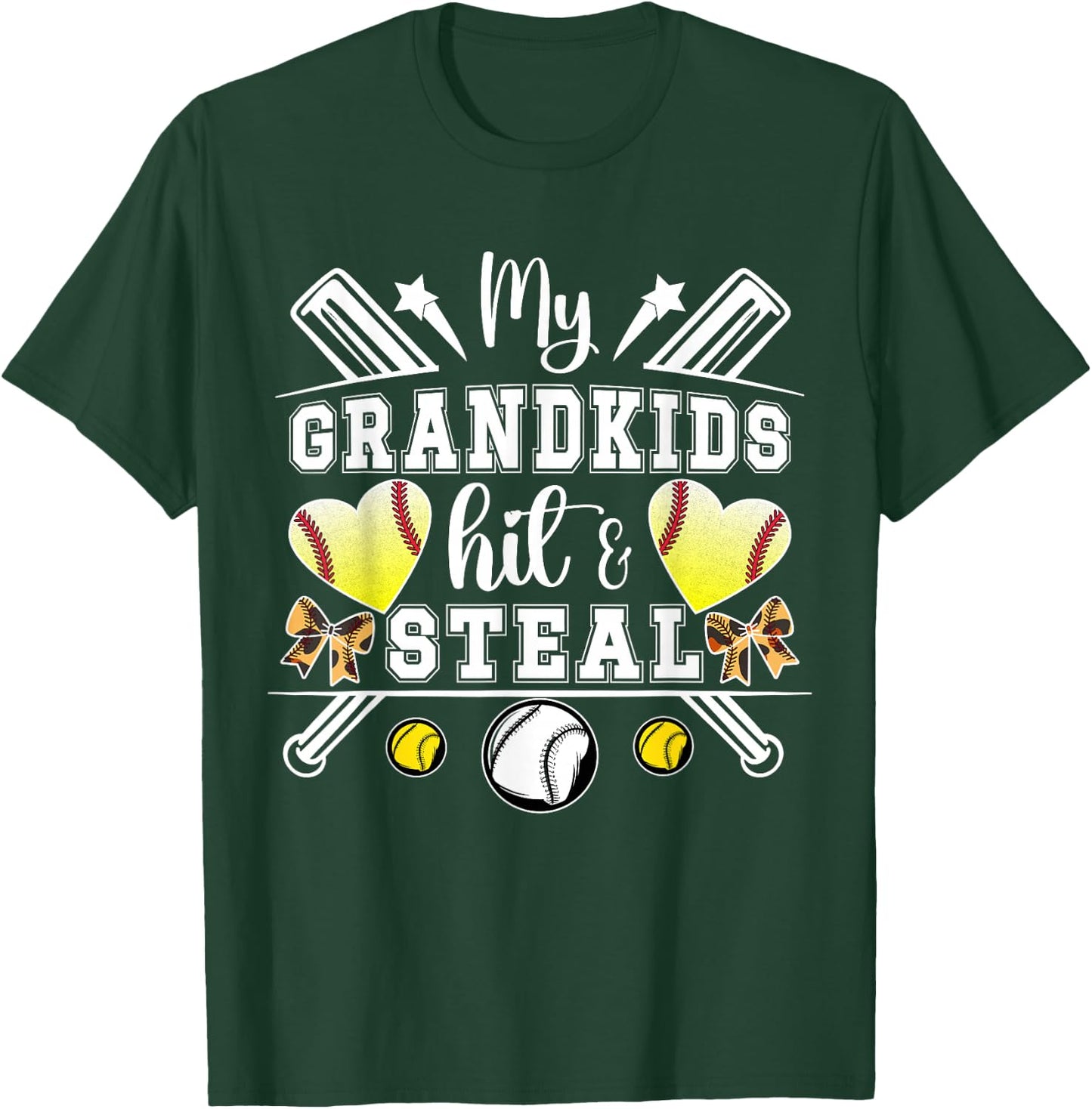 My Grandkids Hit & Steal Baseball Softball Grandma T-Shirt - T-Shirt | Forest