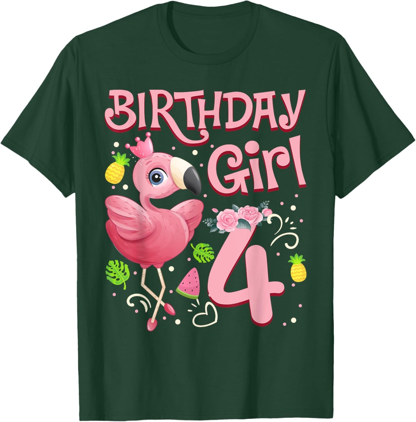 4th Birthday Girls Flamingo 4 Years Old Tropical Flamingo T-Shirt - T-Shirt | Forest