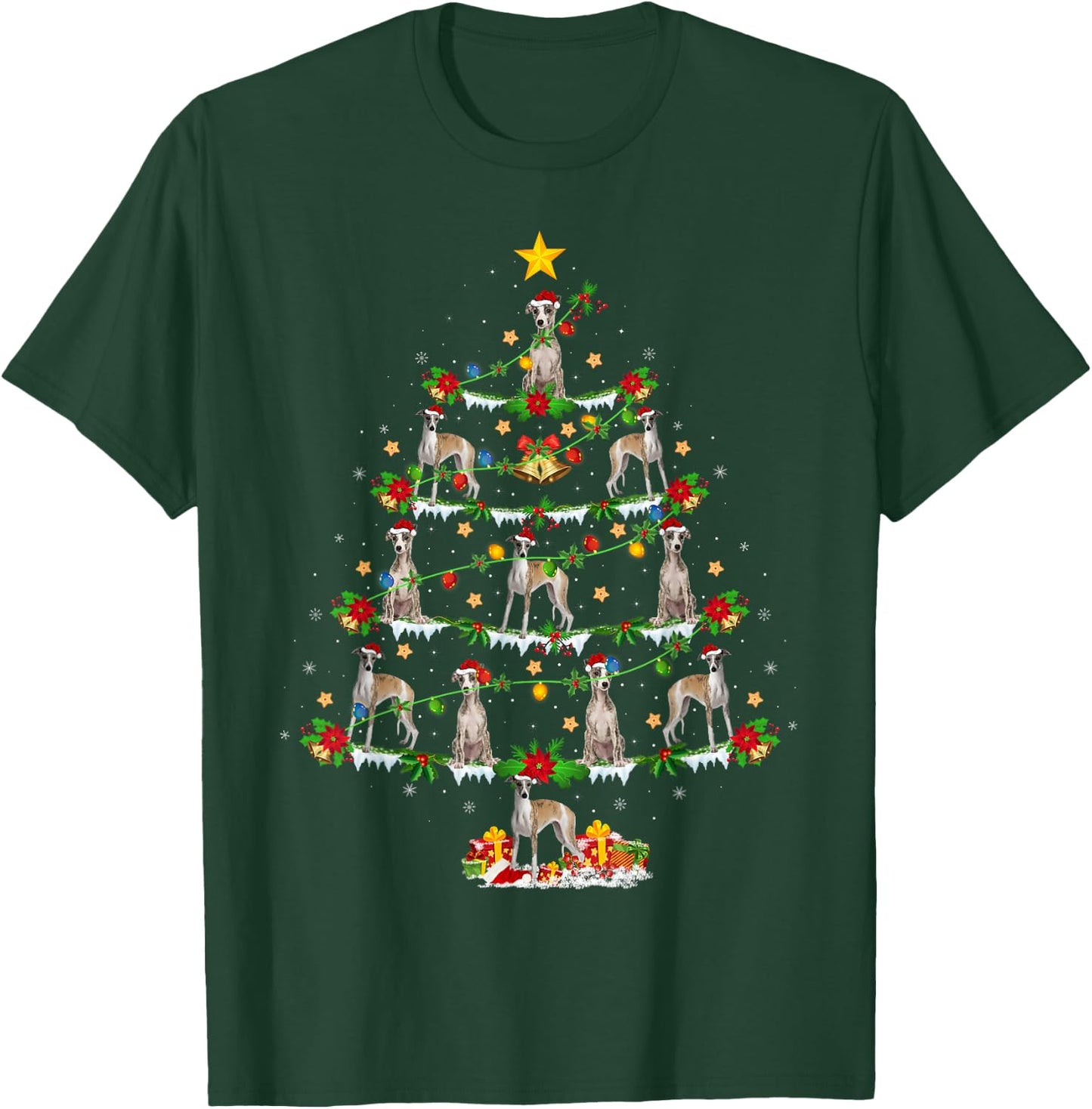 Holiday Xmas Lighting Santa Whippet Dog Christmas Tree T-Shirt - T-Shirt | Forest