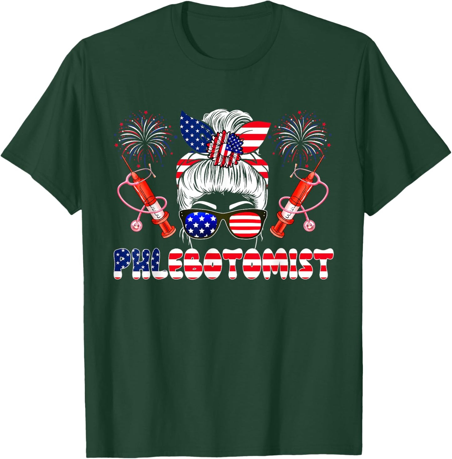 Phlebotomist 4th Of July Woman Bow Tie American Flag Lover T-Shirt - T-Shirt | Forest