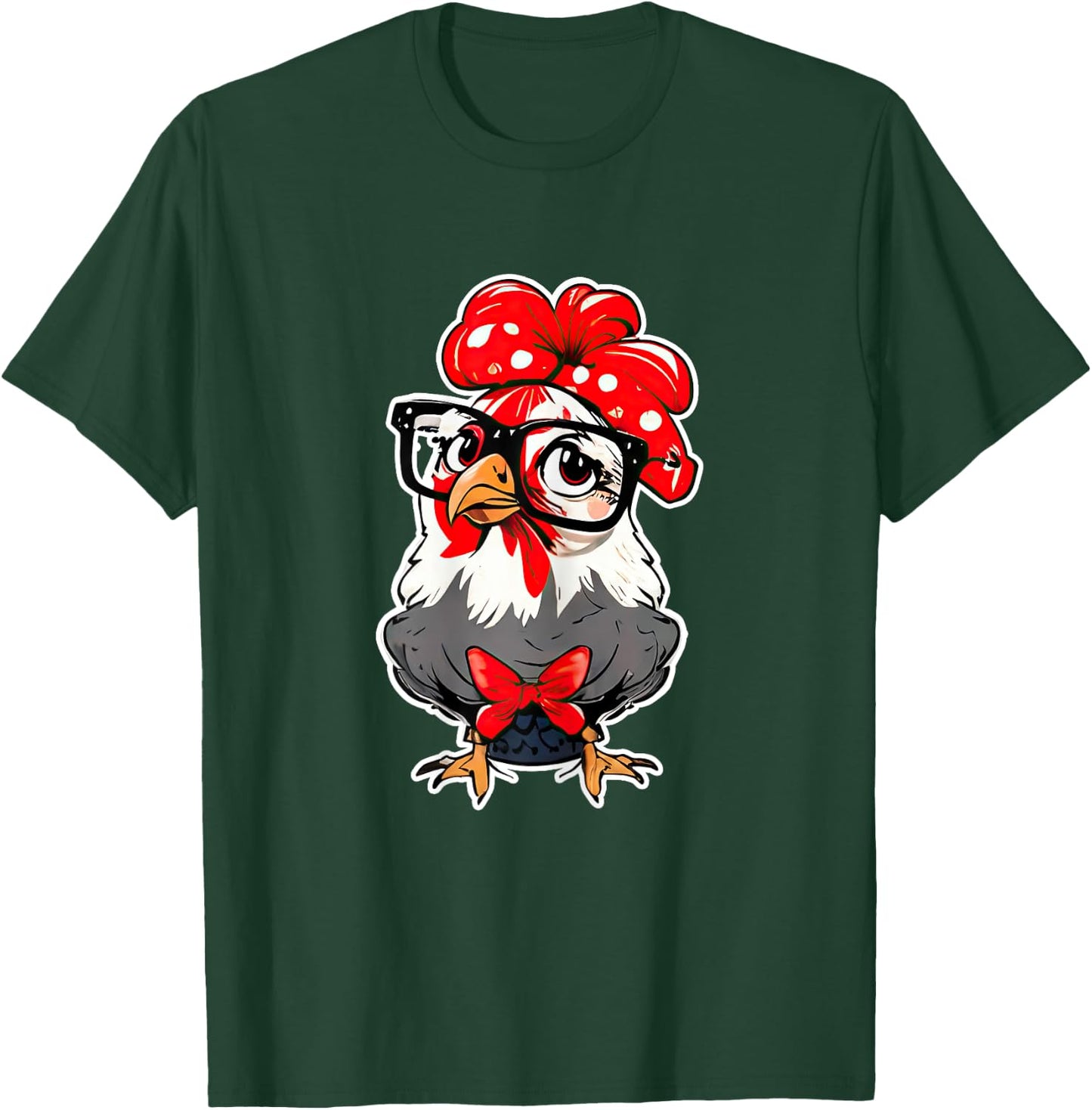Cute Chicken With Bandana Headband and Glasses Women Girl T-Shirt - T-Shirt | Forest
