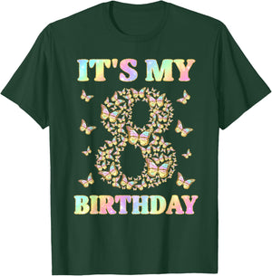 Cute 8 Years Old Girl Funny Butterfly It's My 8th Birthday T-Shirt - T-Shirt | Forest