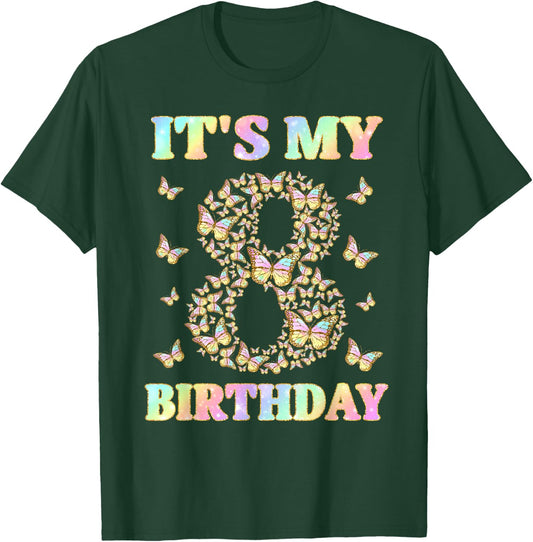 Cute 8 Years Old Girl Funny Butterfly It's My 8th Birthday T-Shirt - T-Shirt | Forest