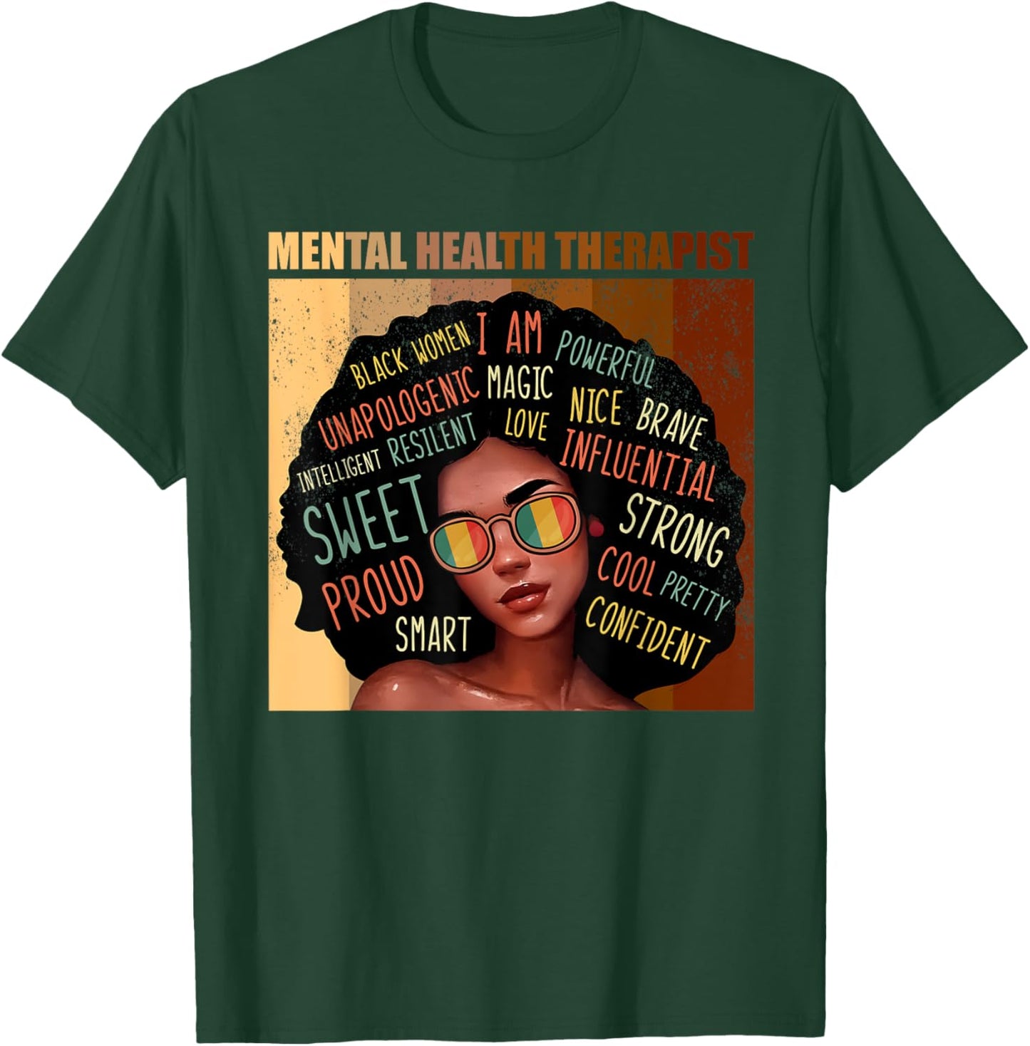 Mental Health Therapist Afro Women Black History Month T-Shirt - T-Shirt | Forest
