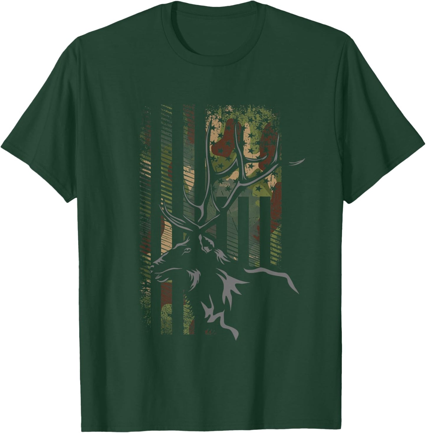 American Flag Camo Camouflage Outdoor Antlers Elk Deer Women Kids Men T-Shirt - T-Shirt | Forest