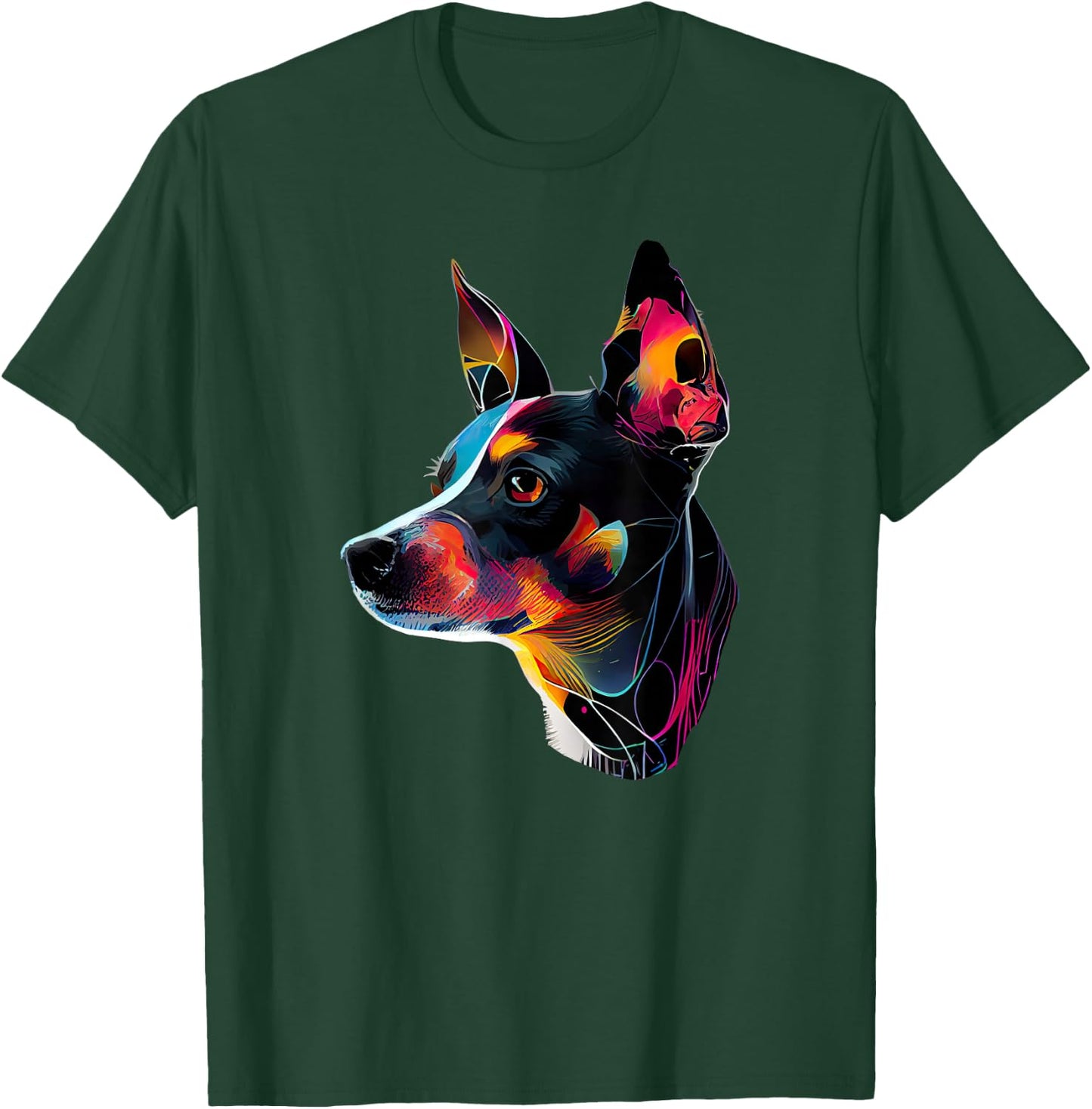 Rat Terrier Mom Designs Rat Terrier Pop Art - Black, Small - Rat Terrier Lovers, Women, -Adults, Short Sleeve, Classic Fit, Cotton 65% Polyester 35% T-Shirt - T-Shirt | Forest