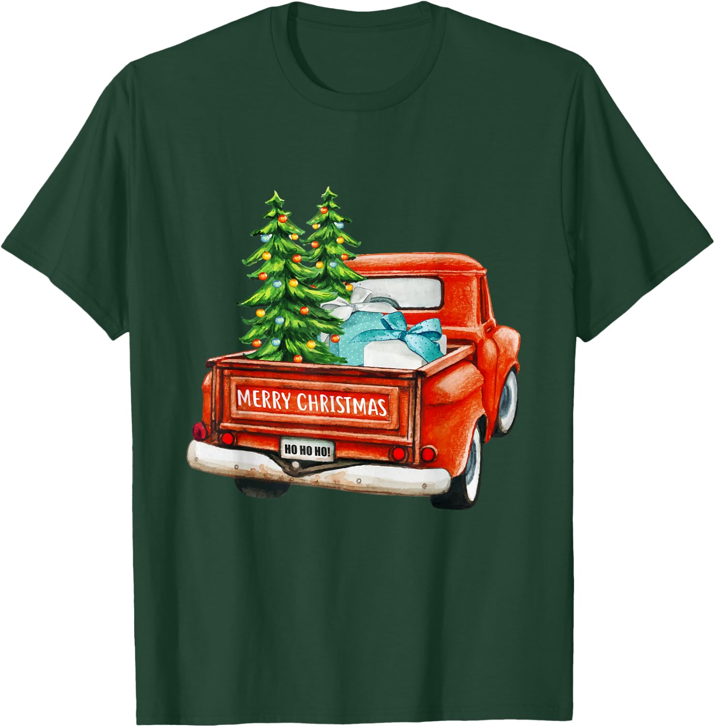 Vintage Wagon Christmas Classic Red Truck Car Xmas Trees T-Shirt - T-Shirt | Forest