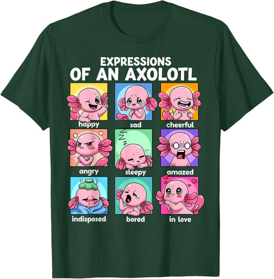 Axolotl Shirt - Kawaii Axolotl Moods Anime Axolotl Costume T-Shirt - T-Shirt | Forest