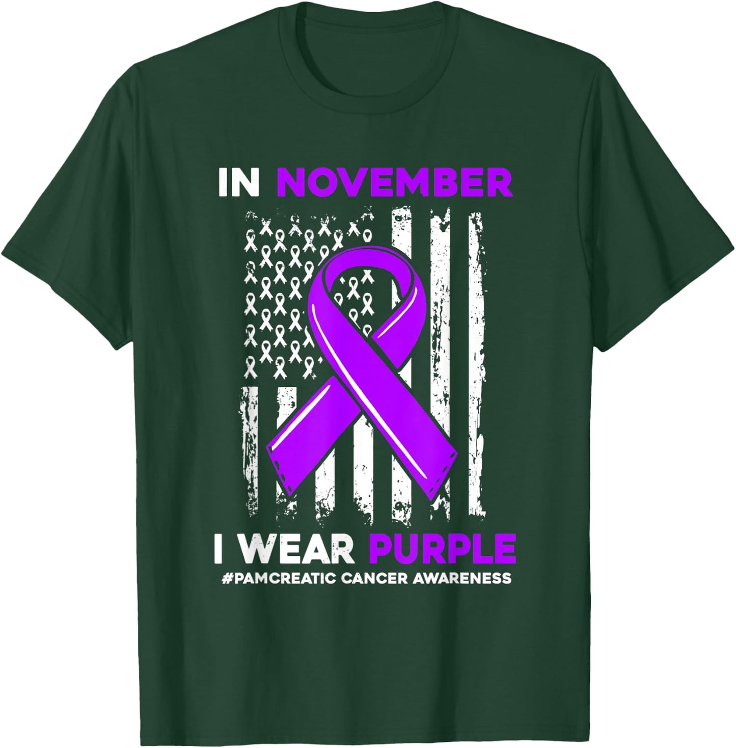 In November We Wear Purple Pancreatic Cancer Awareness Flag T-Shirt - T-Shirt | Forest