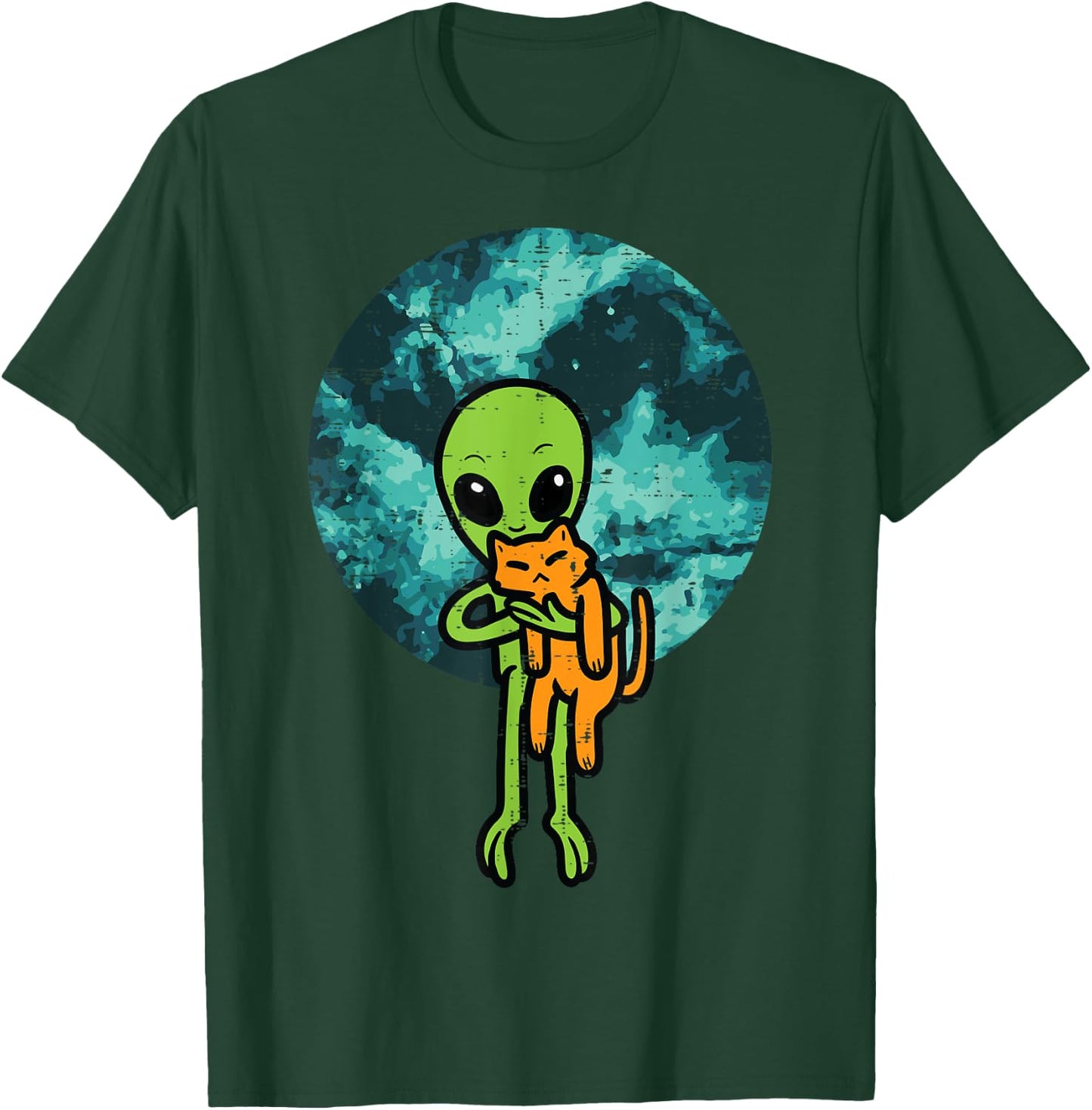 Alien And Cat Funny UFO Space Feline Pet Owner Men Women Kid T-Shirt - T-Shirt | Forest