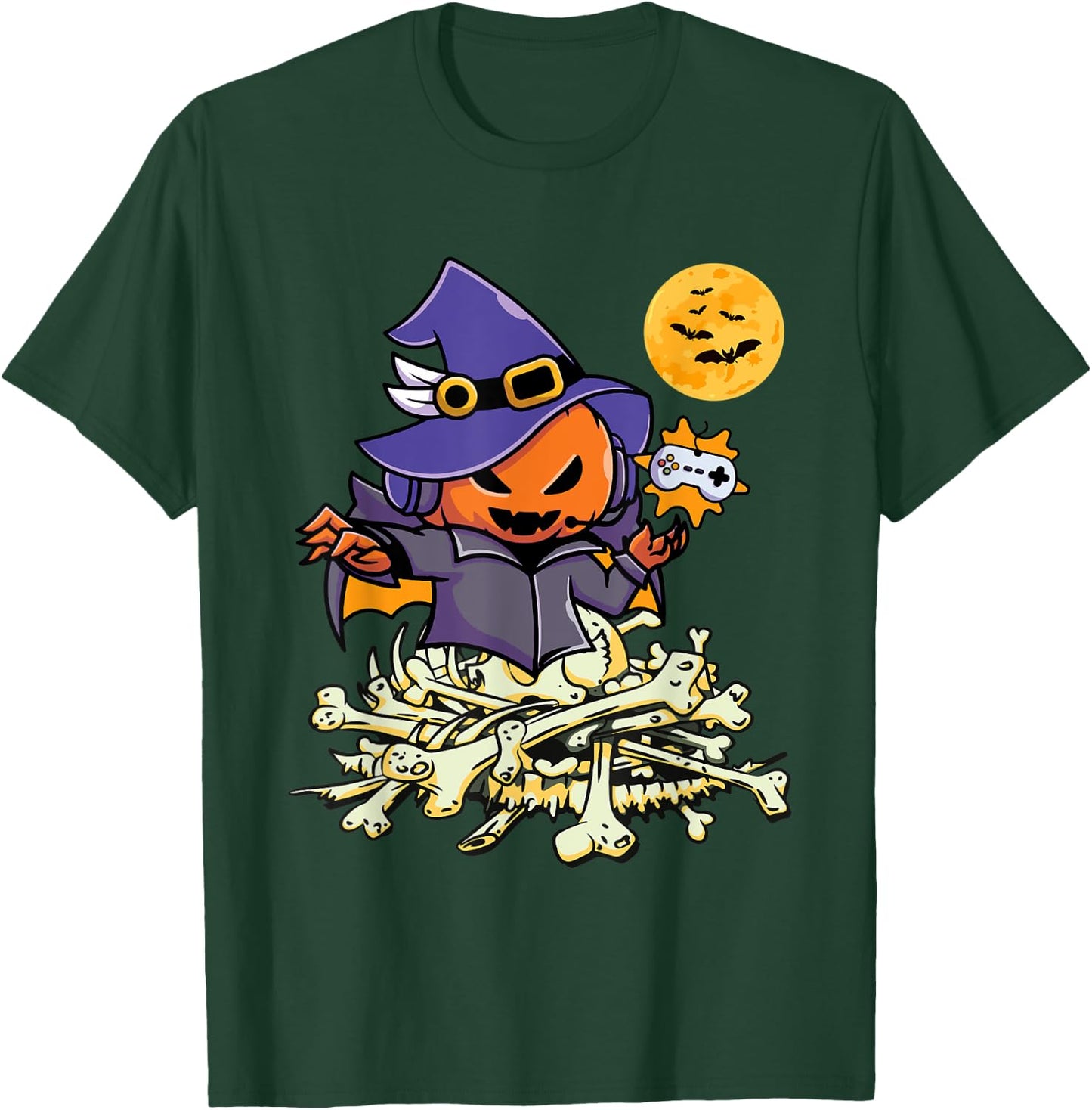 Halloween Pumpkin Gamer Ghost Wizard Boys Kids Teens Gaming T-Shirt - T-Shirt | Forest