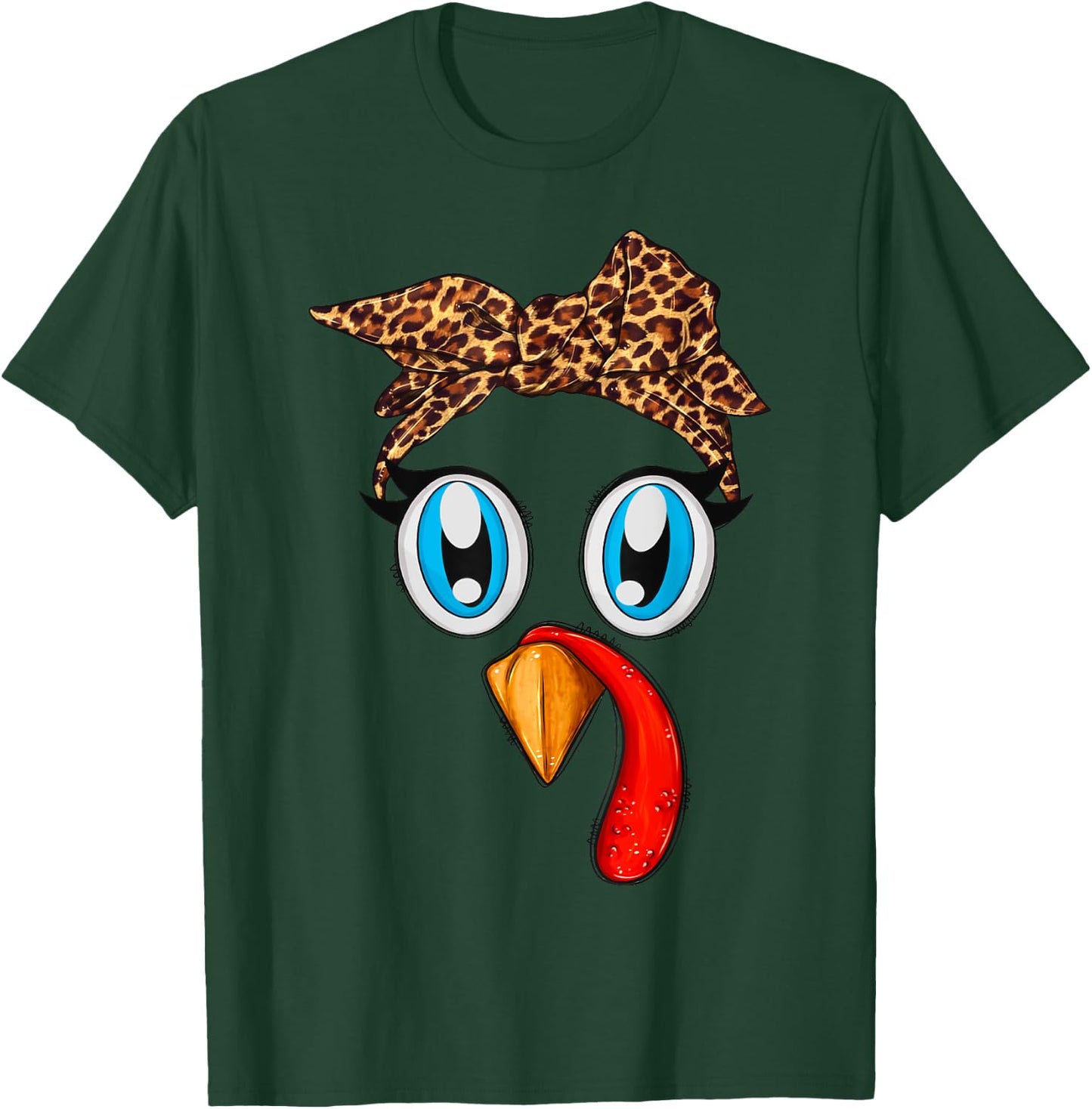 Cute Turkey Face Bandana Leopard Thanksgiving Women Girls T-Shirt - T-Shirt | Forest