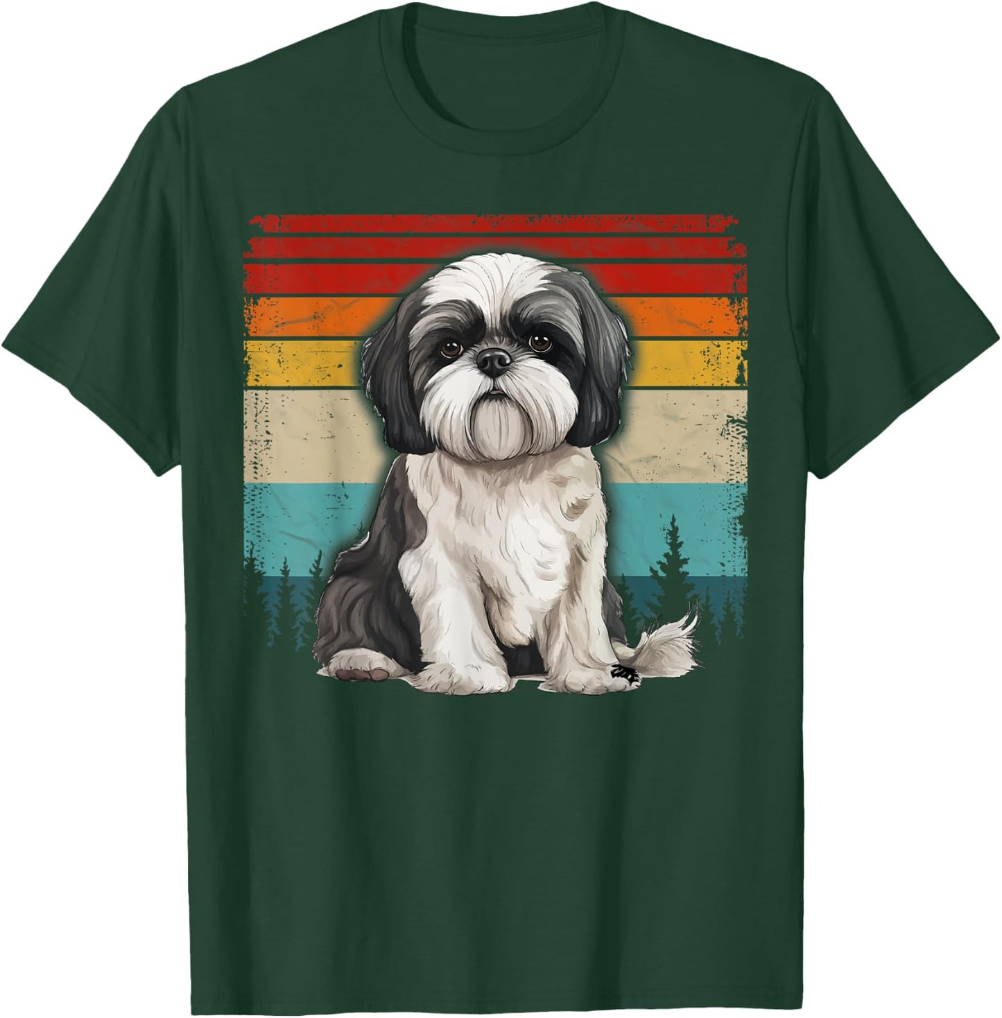 Shih Tzu Dog Vintage Style Distressed Retro Shih Tzu Women Kids T-Shirt - T-Shirt | Forest