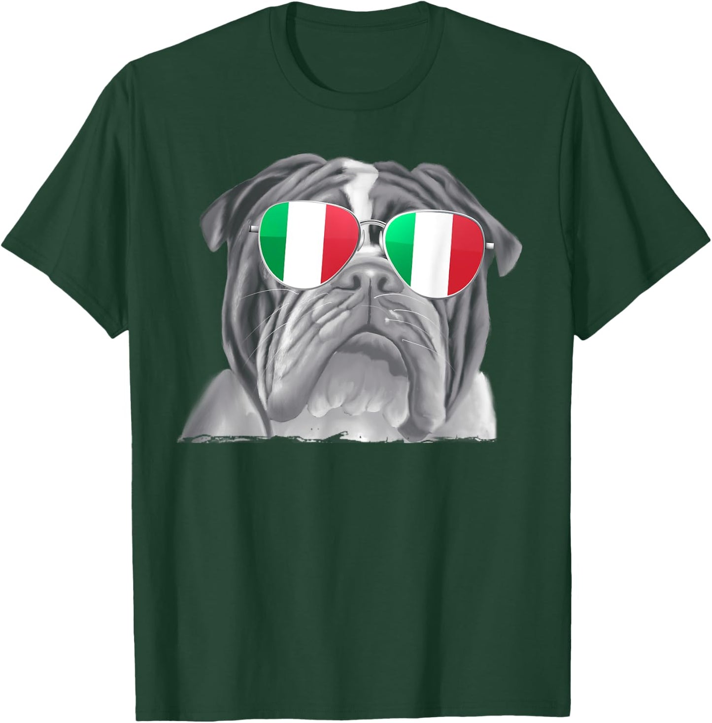 Bulldog Dog Italy Flag Sunglasses T-Shirt - T-Shirt | Forest