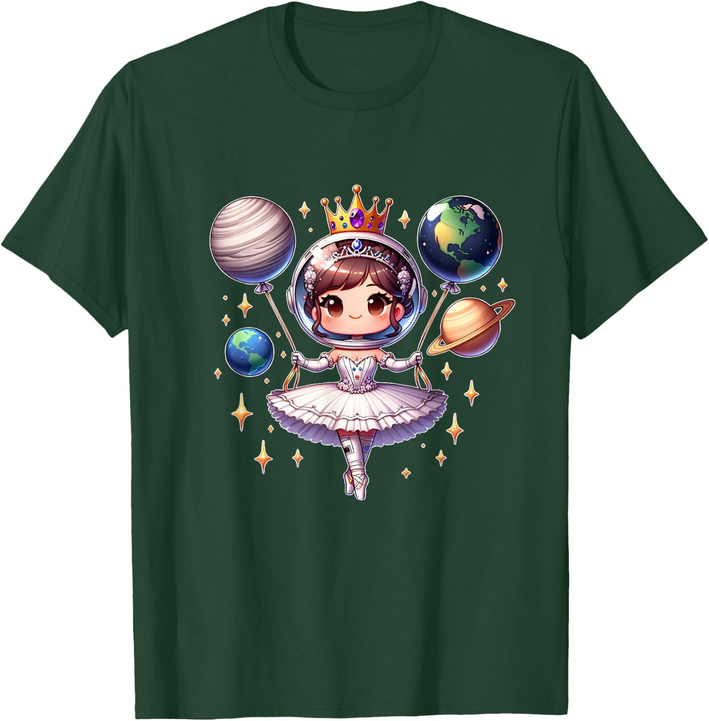 Cute Ballerina Girl Space Astronaut Funny Space Ballons T-Shirt - T-Shirt | Forest