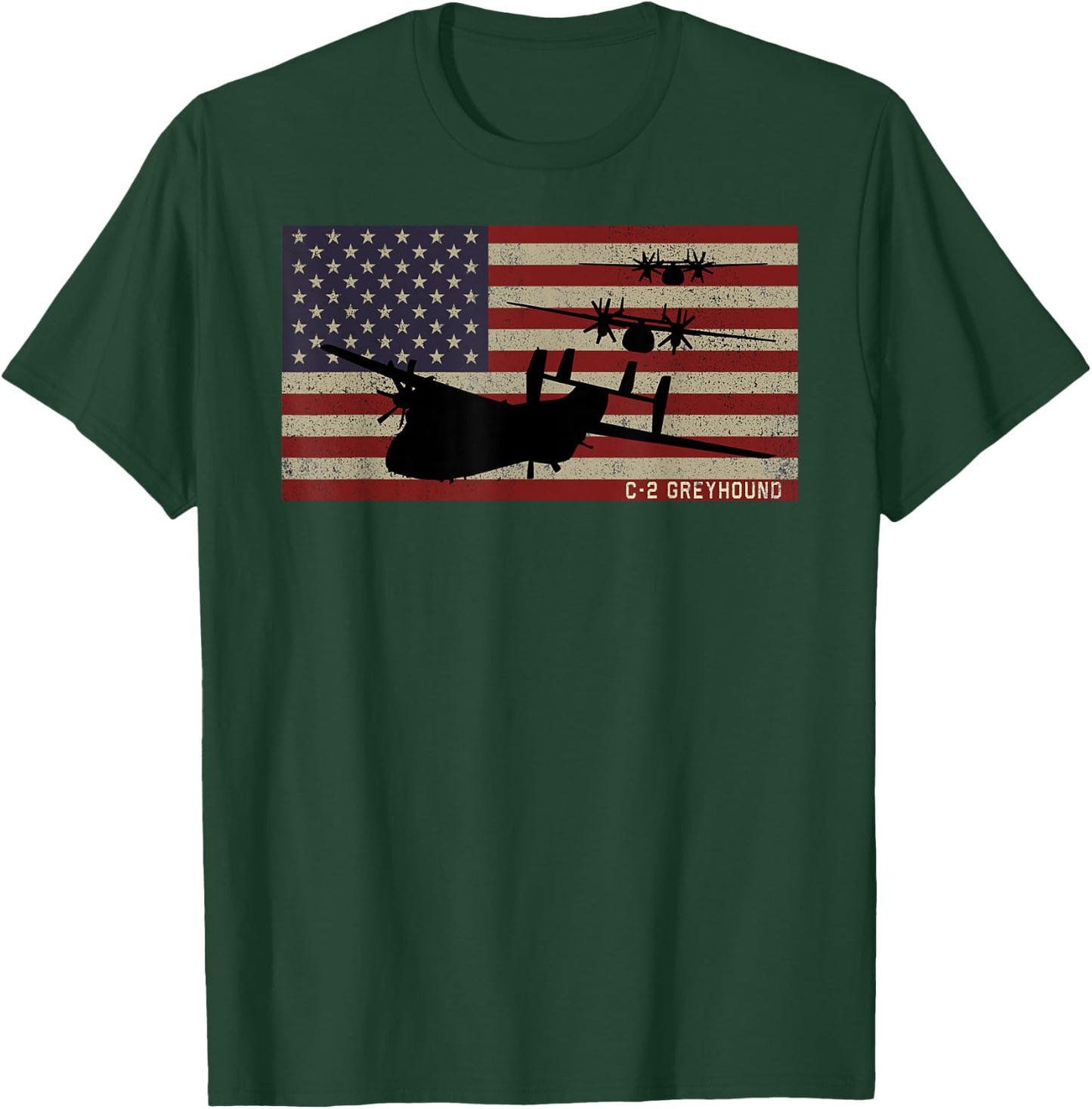 C-2 Greyhound Cargo Plane Vintage American Flag T-Shirt - T-Shirt | Forest