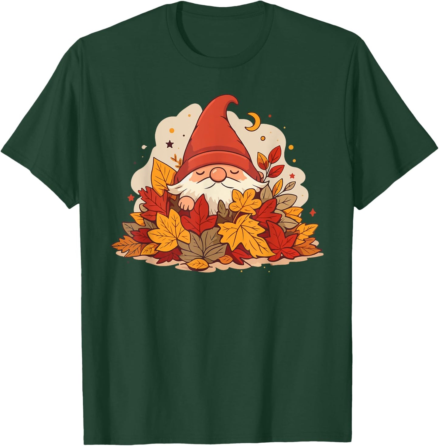 Fall Gnome in pile of leaves T-Shirt - T-Shirt | Forest