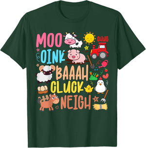 Farm Animals Sounds Oink Baa Neigh Cluck Moo Toddler Farmer T-Shirt - T-Shirt | Forest