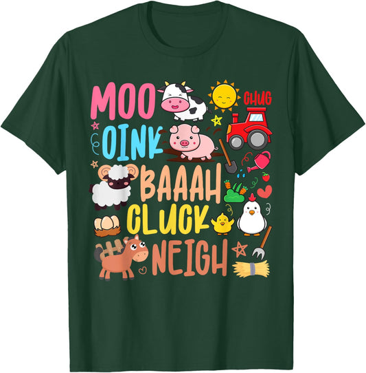 Farm Animals Sounds Oink Baa Neigh Cluck Moo Toddler Farmer T-Shirt - T-Shirt | Forest