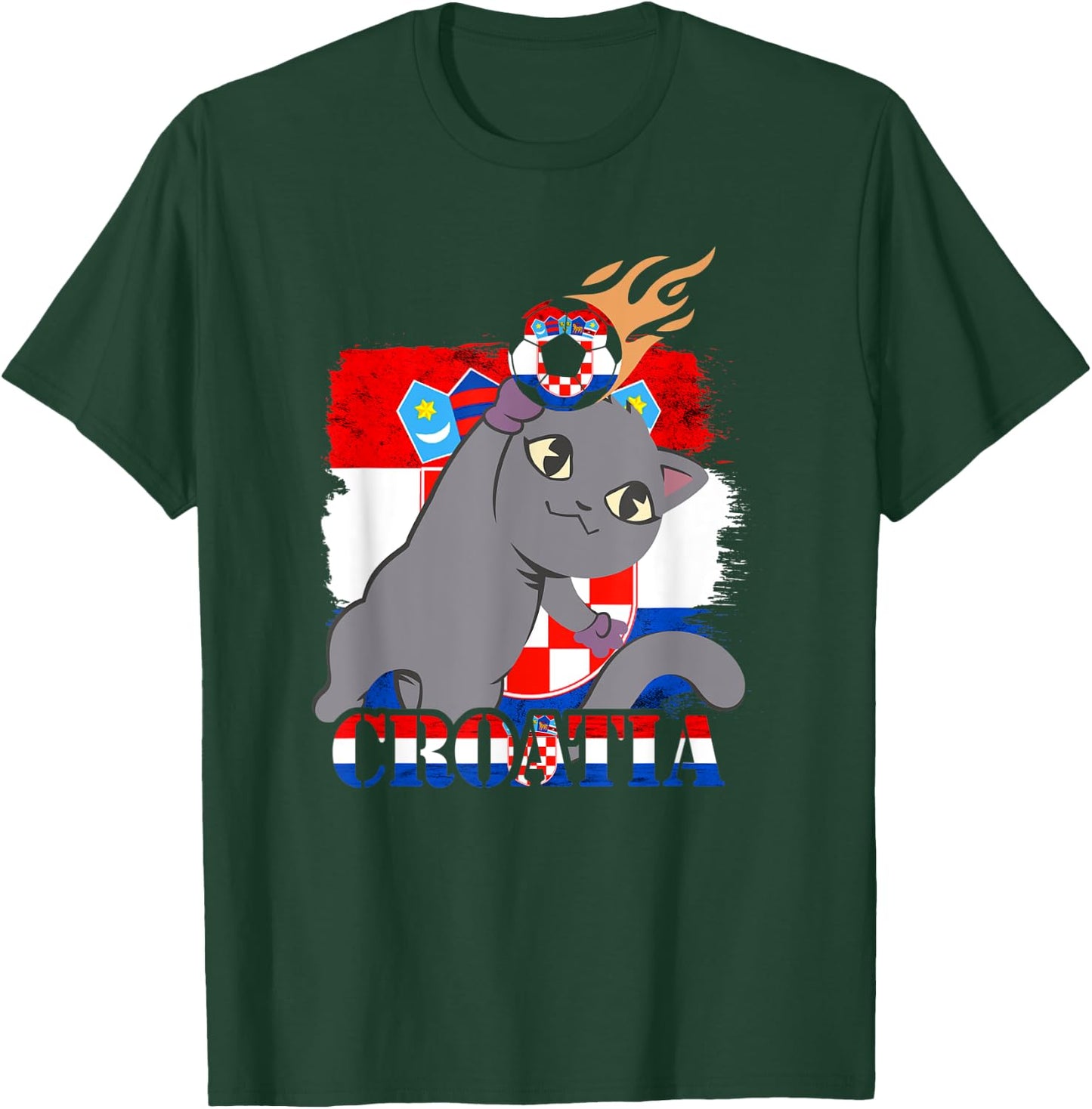 Croatian Flag Cat Croatian Soccer Croatian Roots Croatia T-Shirt - T-Shirt | Forest