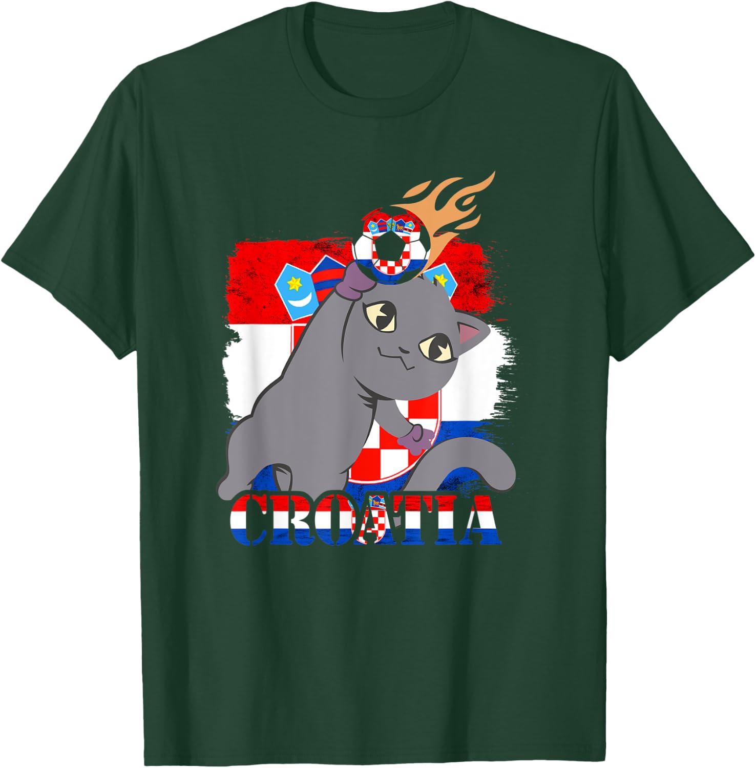 Croatian Flag Cat Croatian Soccer Croatian Roots Croatia T-Shirt - T-Shirt | Forest