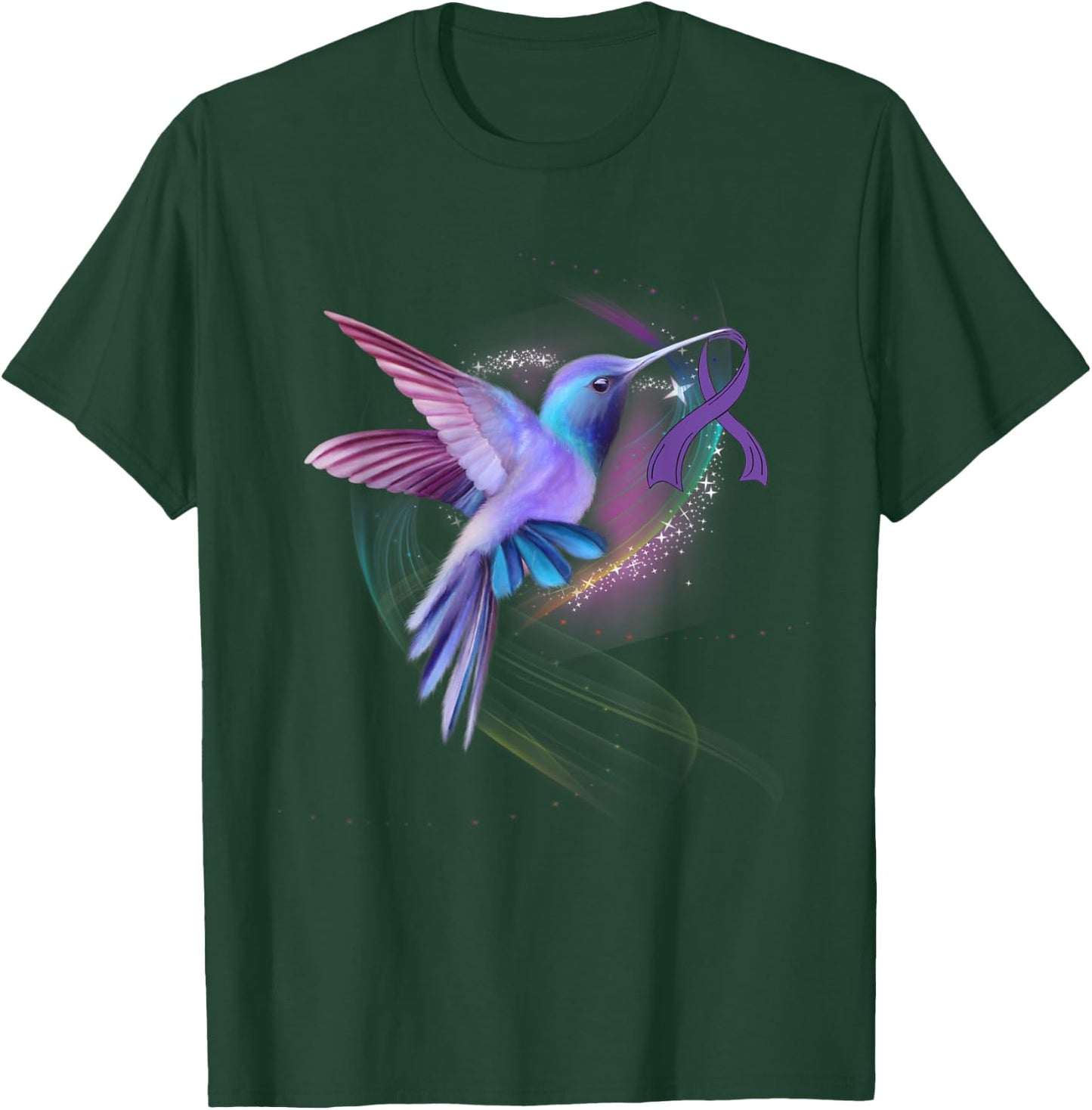 Hummingbird Purple Ribbon Pancreatic Cancer Awareness Month T-Shirt - T-Shirt | Forest