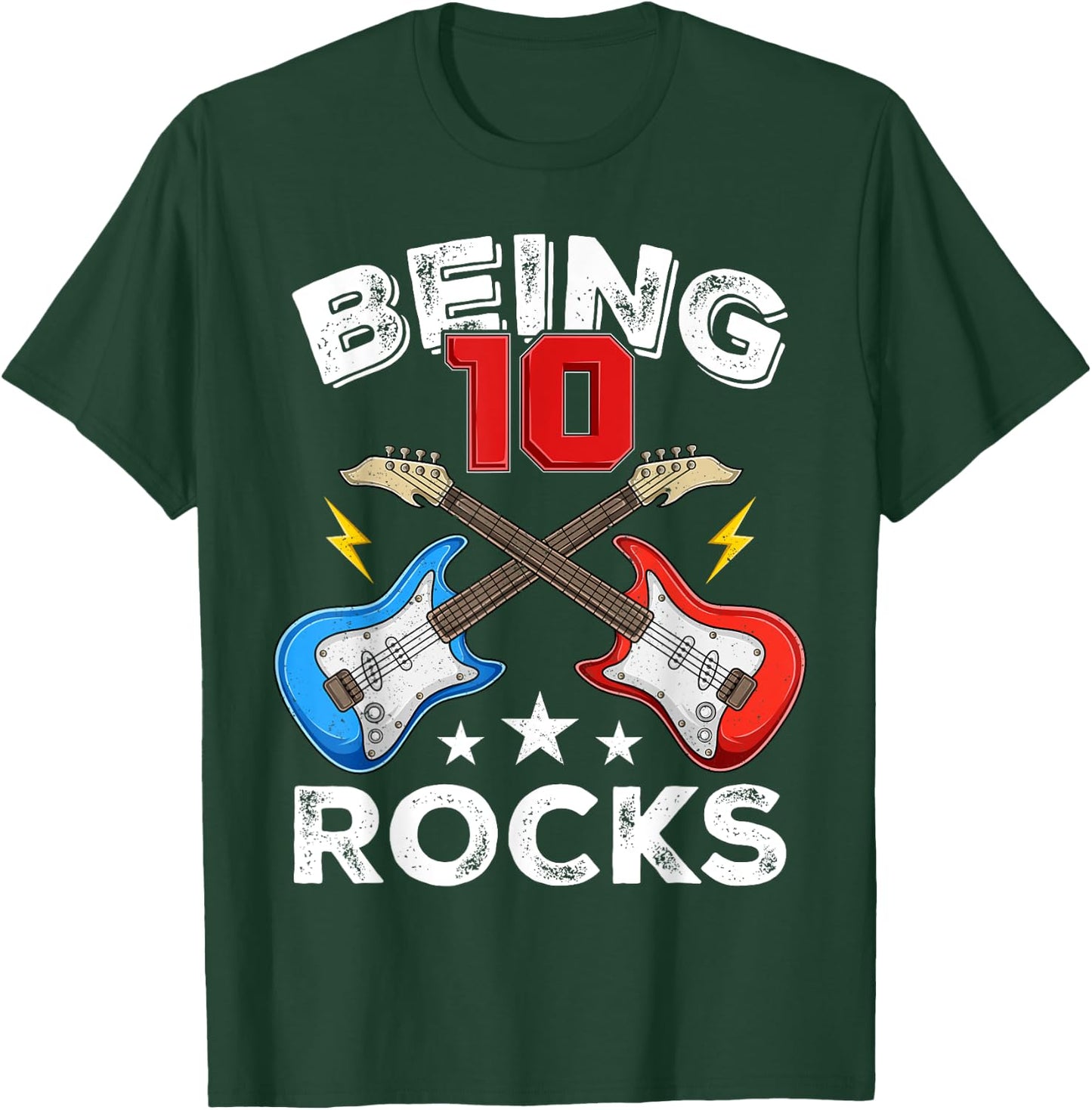 Being 10 Rocks Ten Years Old Boys Girls Guitar 10th Birthday T-Shirt - T-Shirt | Forest