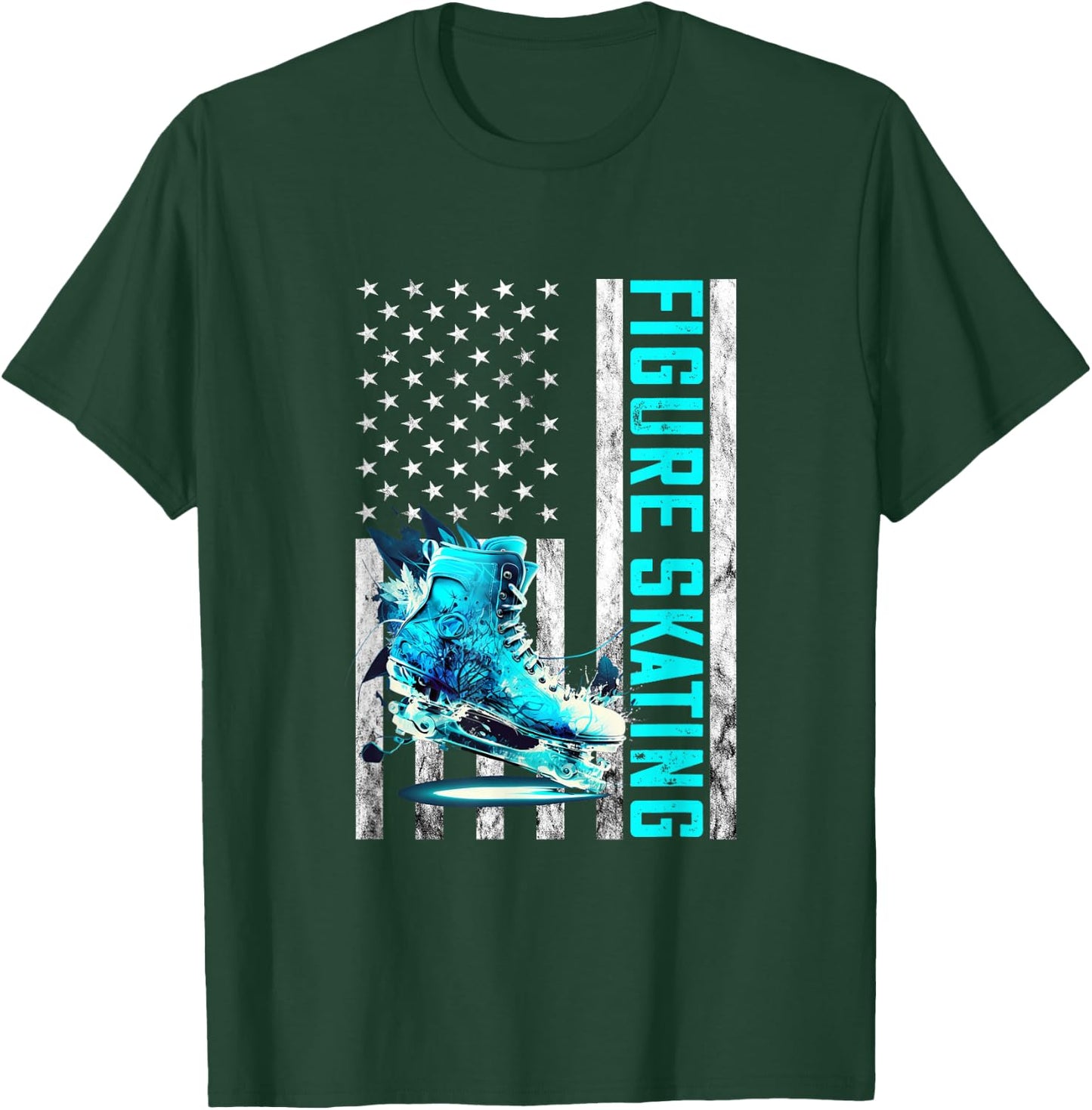 Figure Skating Vintage America USA Flag Shoe Figure Skater T-Shirt - T-Shirt | Forest