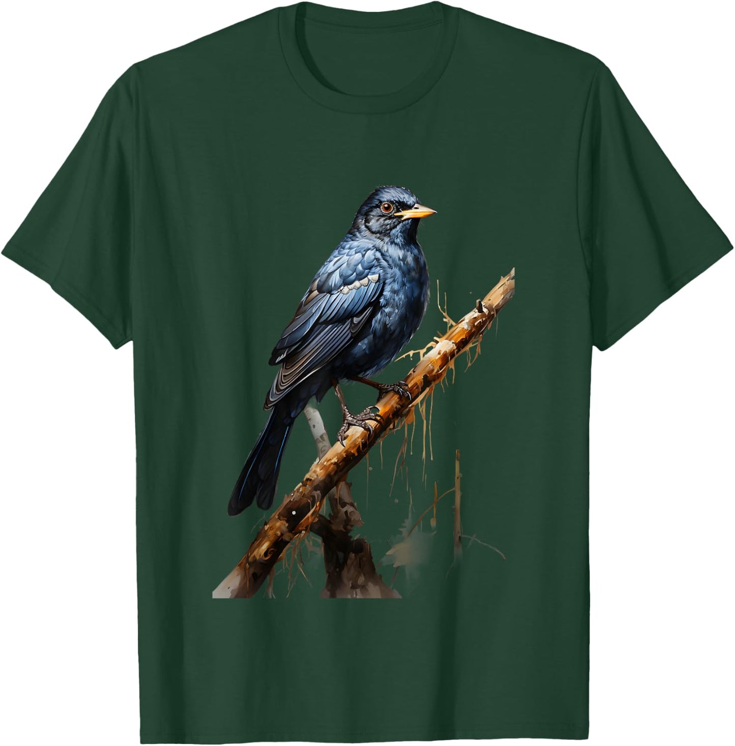Realistic Blackbird Gift Nature Trees Birds T-Shirt - T-Shirt | Forest