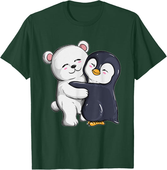 Cute Polar Bear Penguin Hugs Hugs Penguins Polar Bears T-Shirt - T-Shirt | Forest