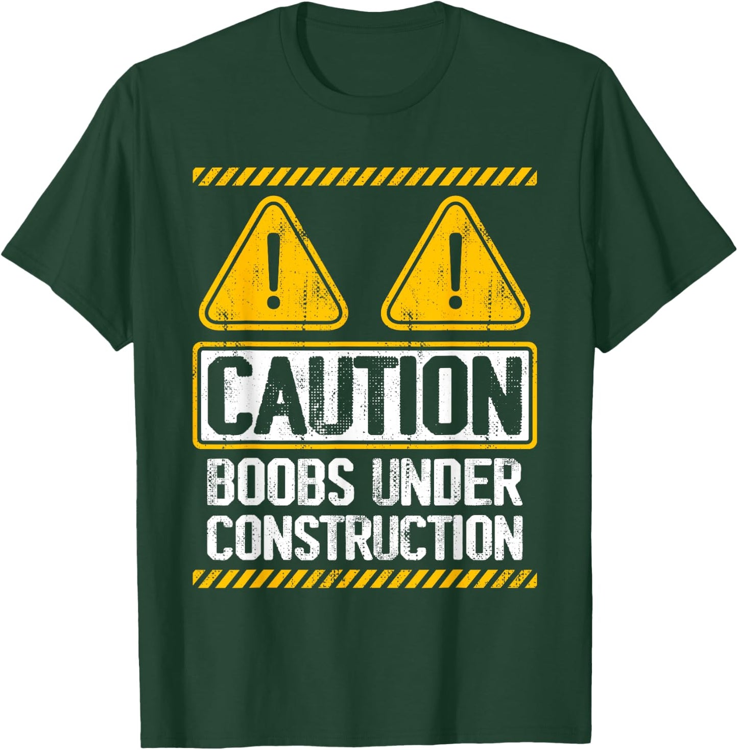 Caution Boobs Under Construction Funny Breast Cancer T-Shirt - T-Shirt | Forest