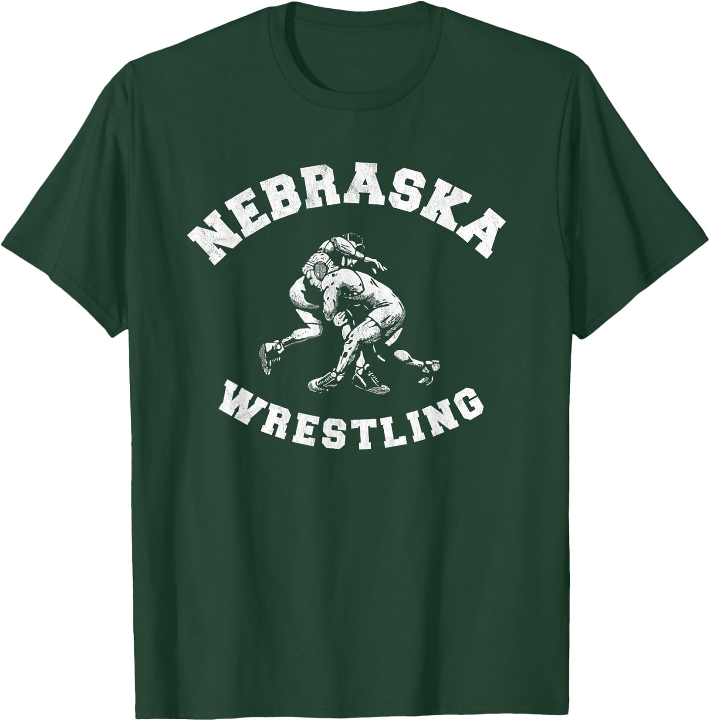 Nebraska Wrestling 80s Distressed Retro Freestyle Wrestlers T-Shirt - T-Shirt | Forest