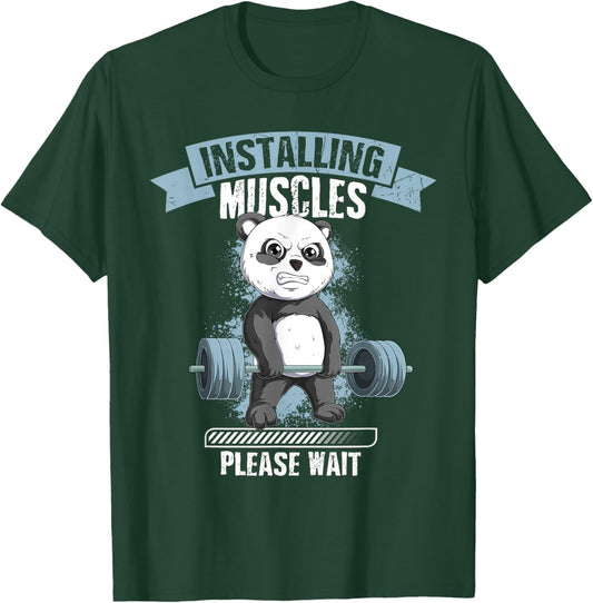 Muscle Building Fitness Panda Weightlifting Barbell Training T-Shirt - T-Shirt | Forest