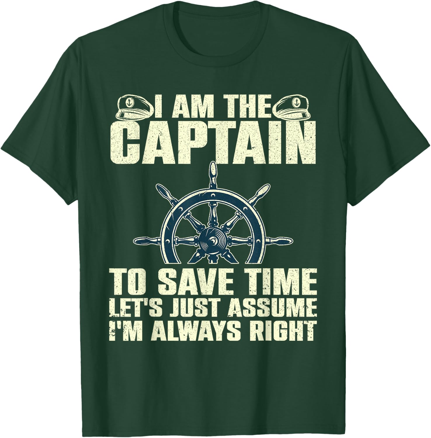 Boat Captain Gift First Mate Accessories & Stuff -Adults Black Cotton 60% Polyester 40% Casual Lightweight Classic Fit Short Sleeve I Am The Captain T-Shirt - T-Shirt | Forest