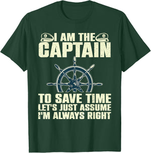Boat Captain Gift First Mate Accessories & Stuff -Adults Black Cotton 60% Polyester 40% Casual Lightweight Classic Fit Short Sleeve I Am The Captain T-Shirt - T-Shirt | Forest