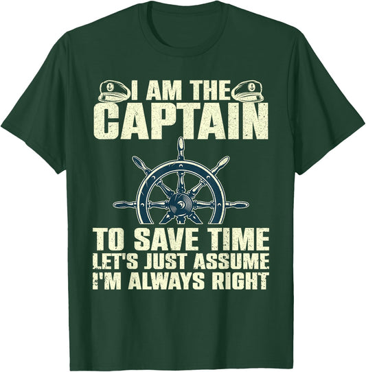 Boat Captain Gift First Mate Accessories & Stuff -Adults Black Cotton 60% Polyester 40% Casual Lightweight Classic Fit Short Sleeve I Am The Captain T-Shirt - T-Shirt | Forest