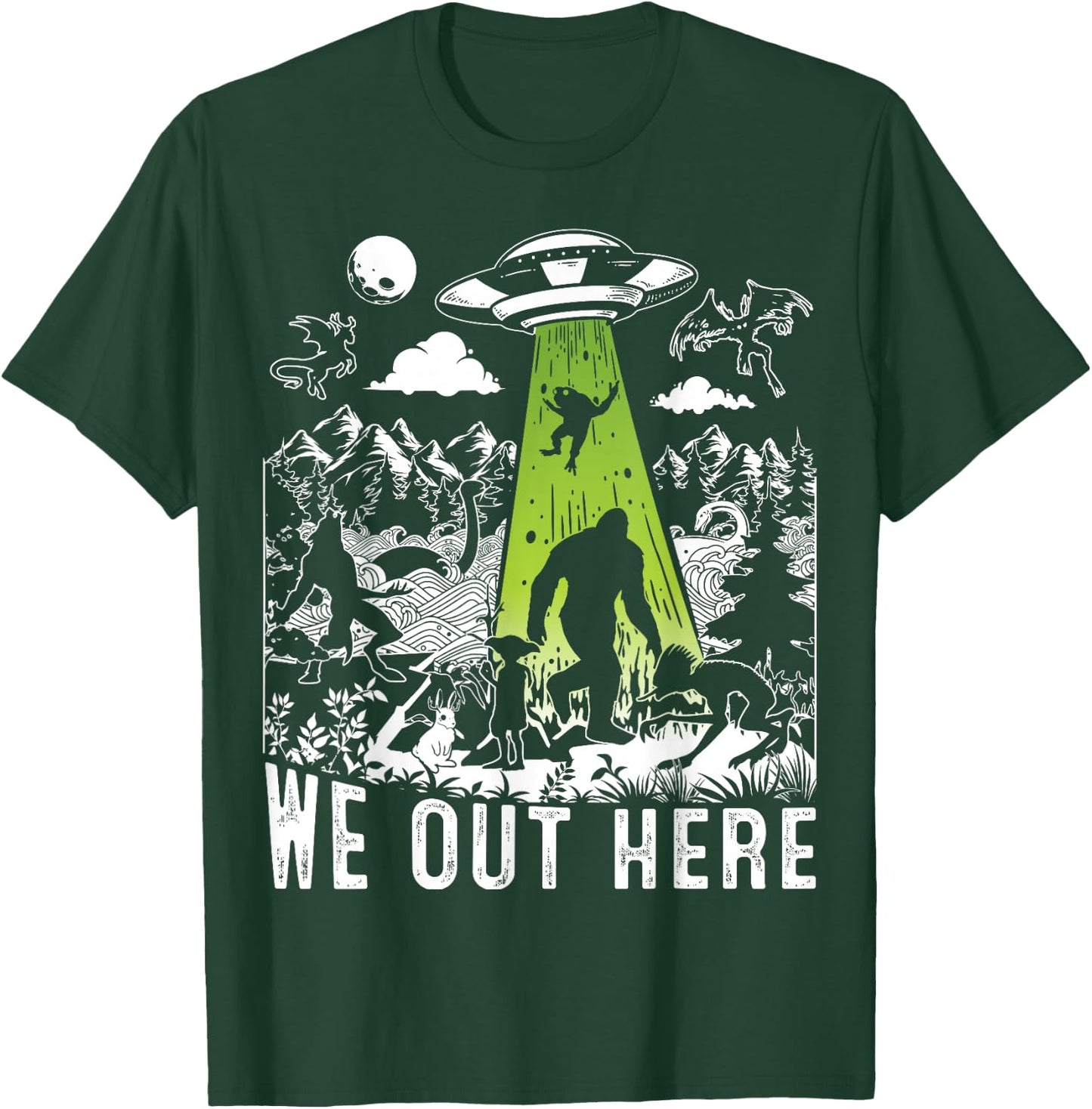 Mythical Creatures Abduction Vibrant Design of Local Legends T-Shirt - T-Shirt | Forest