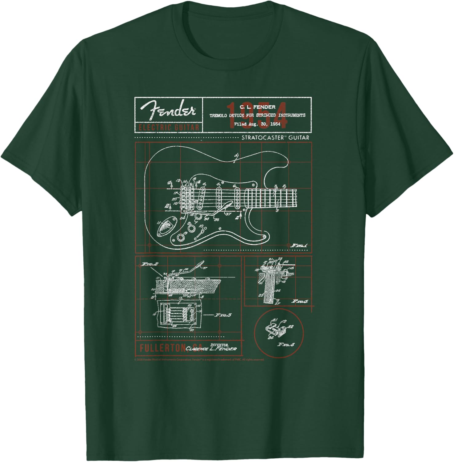 Fender Stratocaster Diagram Boxes Guitar T-Shirt - T-Shirt | Forest
