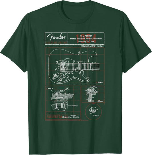 Fender Stratocaster Diagram Boxes Guitar T-Shirt - T-Shirt | Forest