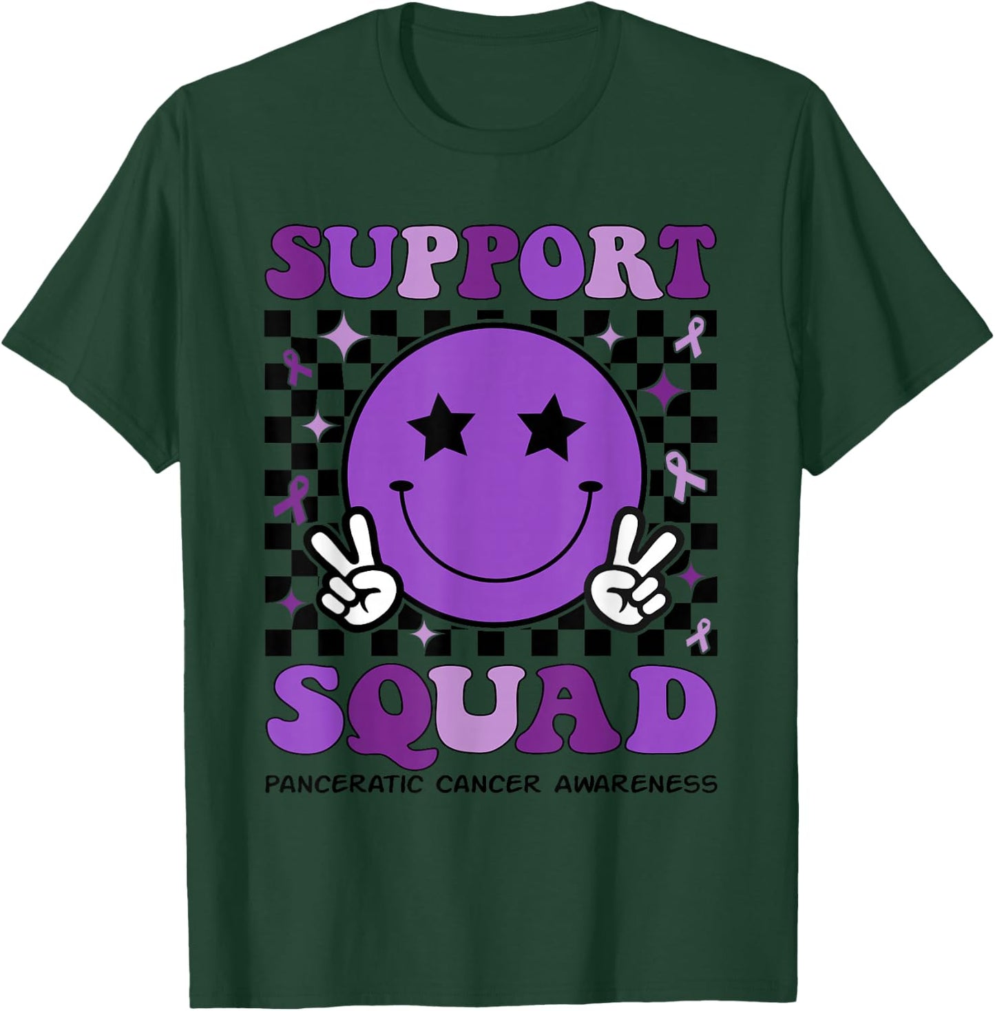 Support Squad Purple Ribbon Pancreatic Cancer Awareness T-Shirt - T-Shirt | Forest
