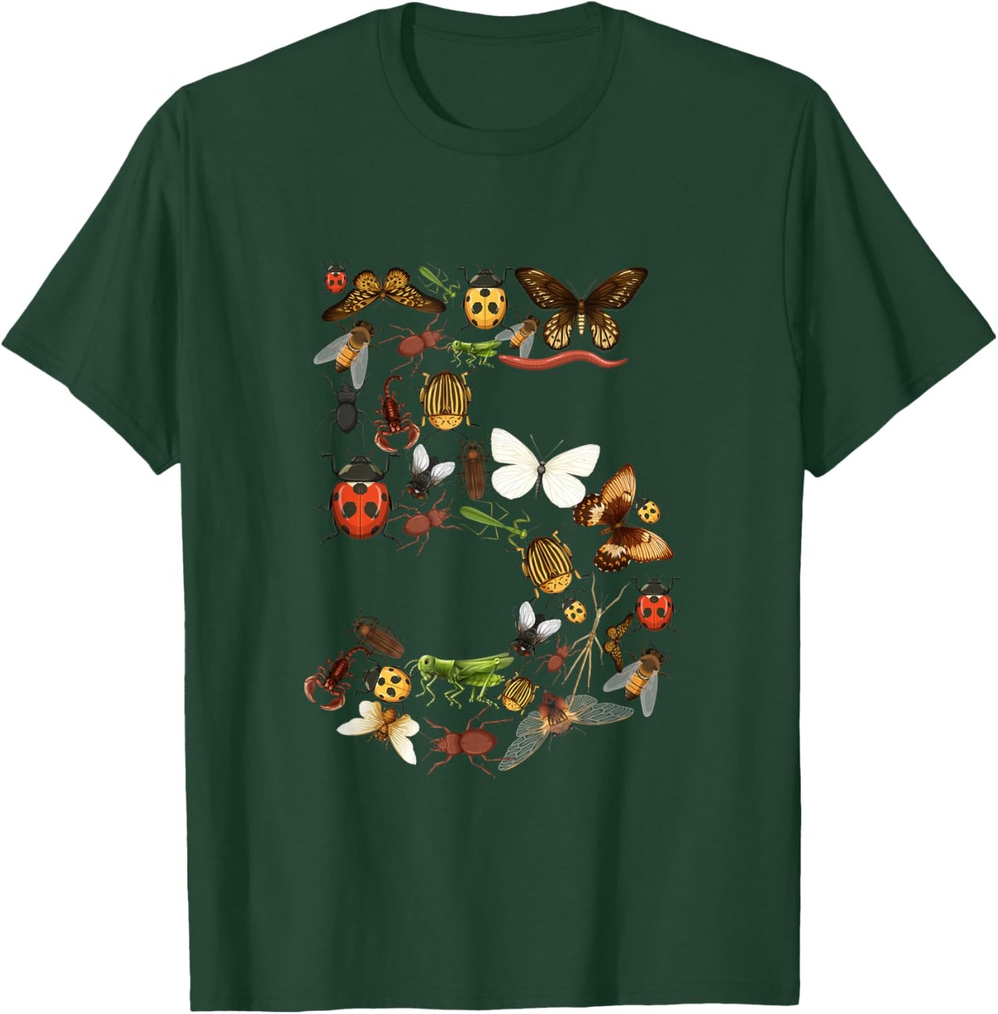 Kids 5th Birthday Bugs Insects Beetles Boys Girls 5 Year Old T-Shirt - T-Shirt | Forest