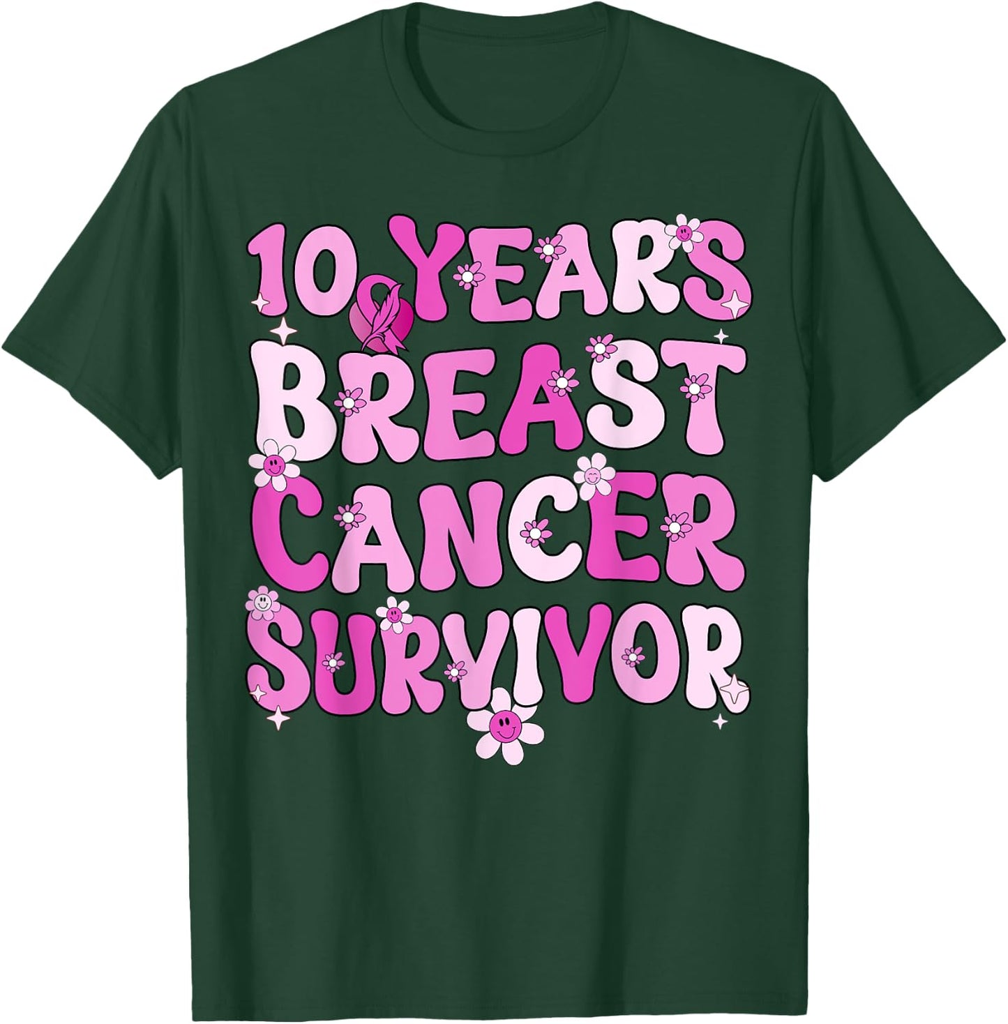 10 Years Breast Cancer Survivor Breast Cancer Awareness T-Shirt - T-Shirt | Forest