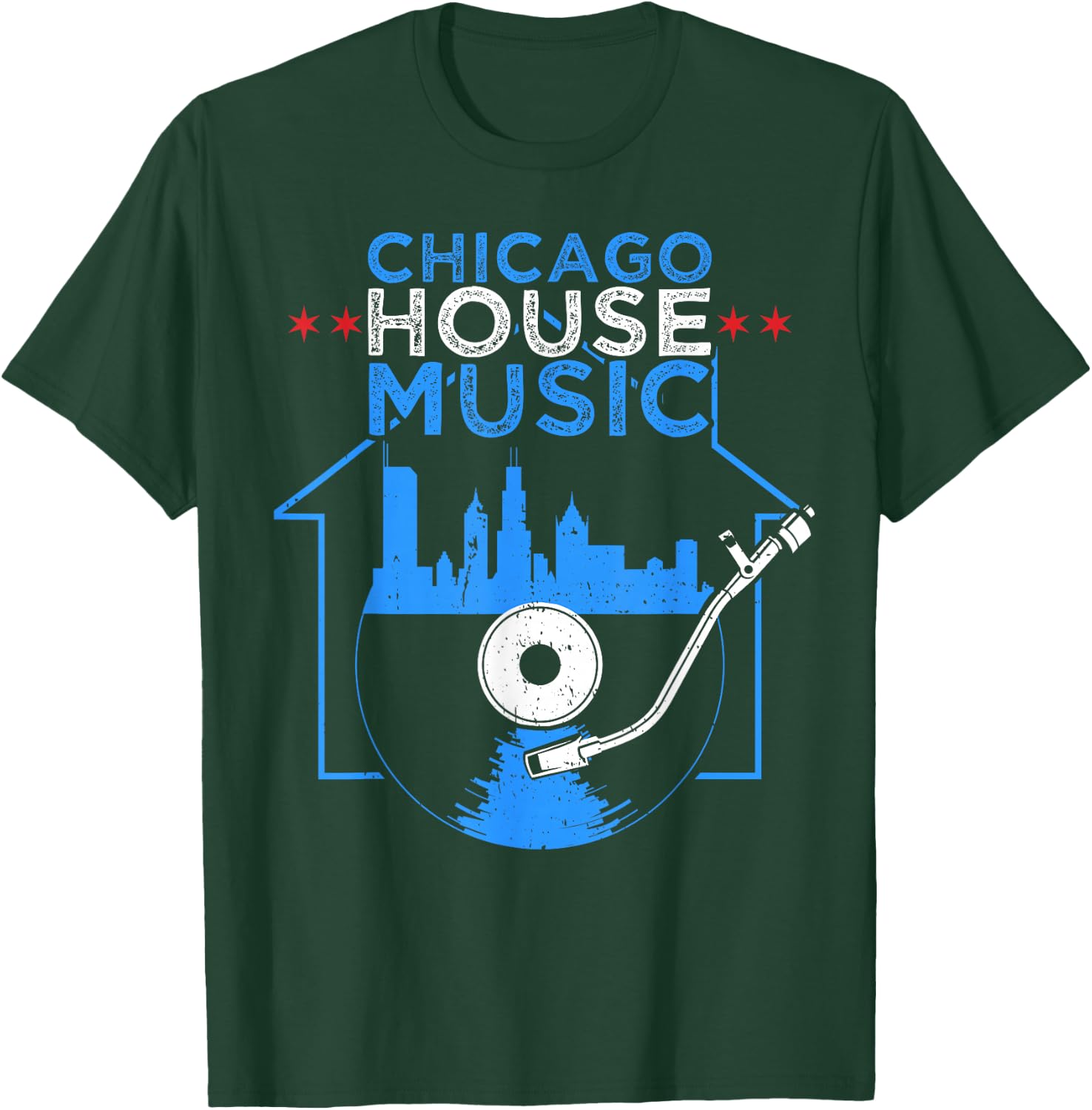 Chicago House Music Vinyl Dj Raver Flag Skyline Apparel T-Shirt - T-Shirt | Forest