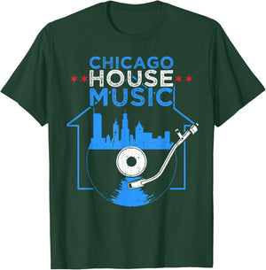 Chicago House Music Vinyl Dj Raver Flag Skyline Apparel T-Shirt - T-Shirt | Forest