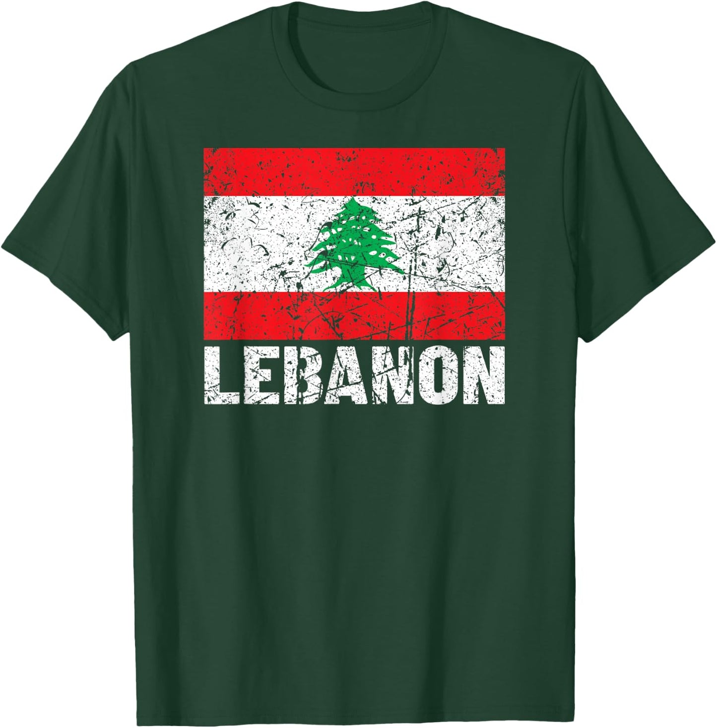 Lebanese Flag of Lebanon Distressed Men Women Kids T-Shirt - T-Shirt | Forest