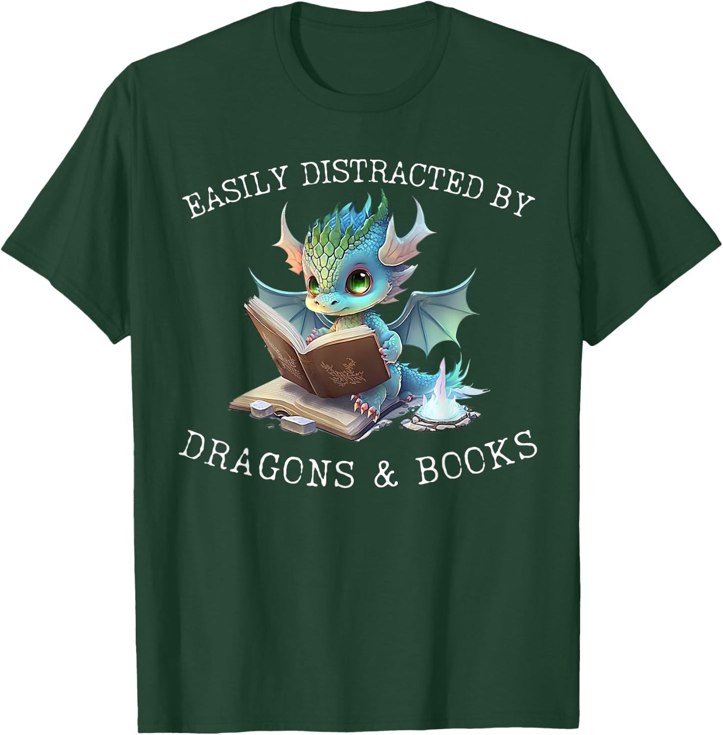 Easily Distracted by Dragons and Books Introvert Funny Shirt T-Shirt - T-Shirt | Forest