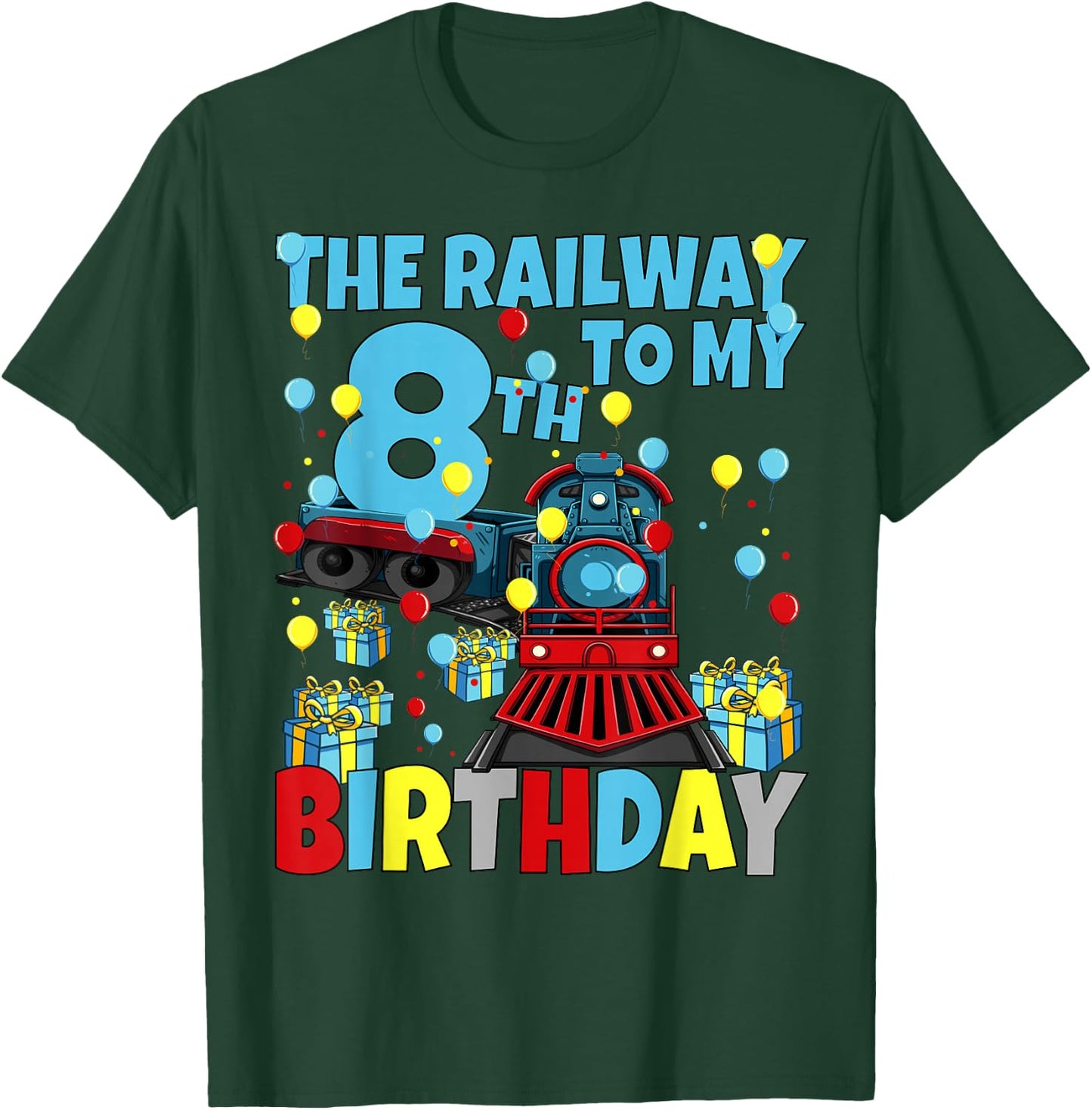 8th Train Birthday Party Railway to My Eighth Birthday Boys T-Shirt - T-Shirt | Forest